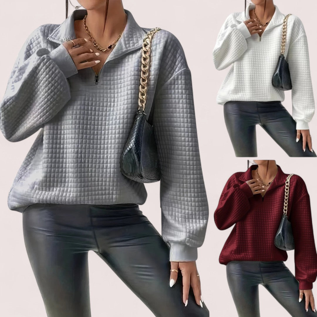 Yara™ | Chic Vaffletröja med Dragkedja