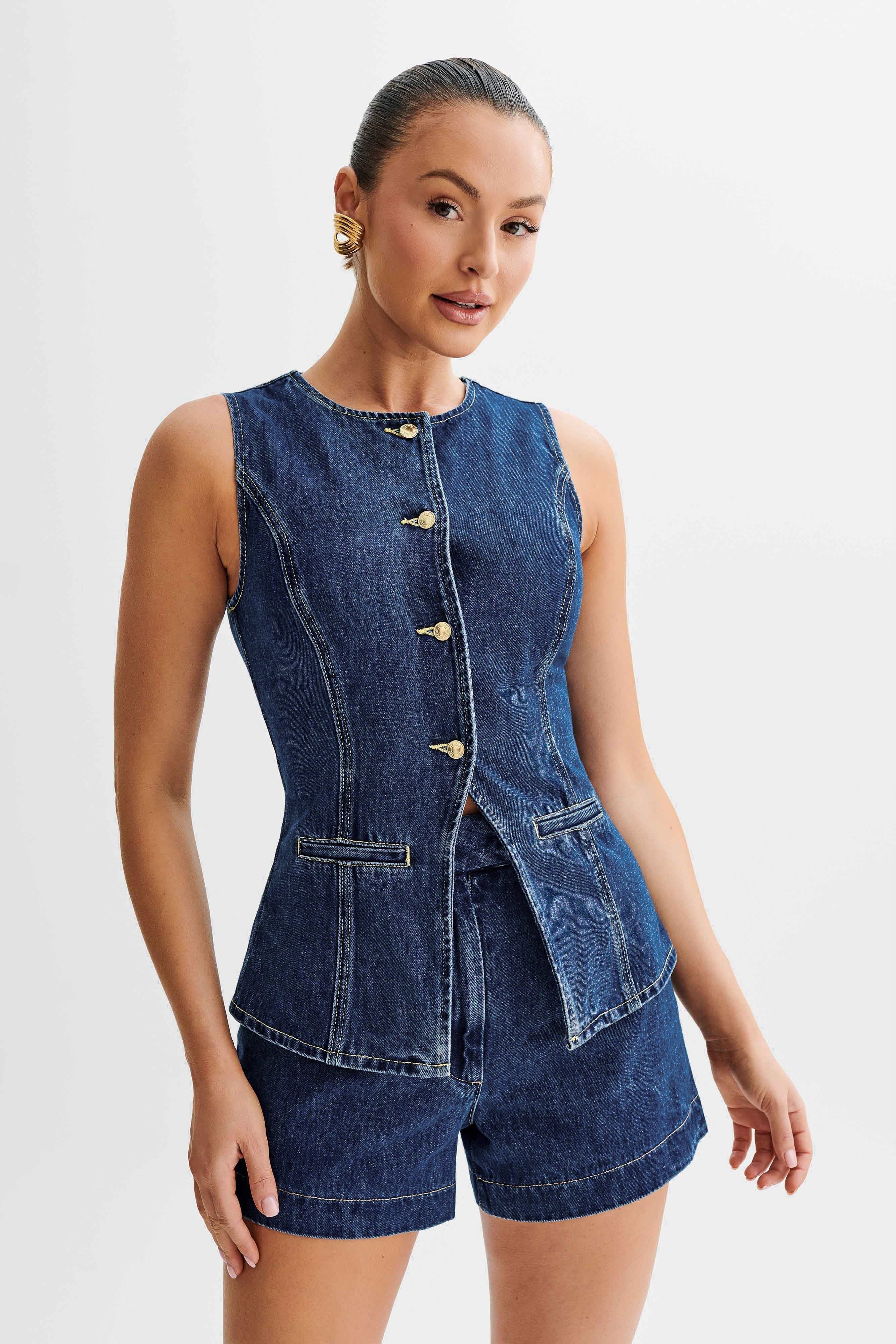 Sara™ | Trendigt denimset med knappar