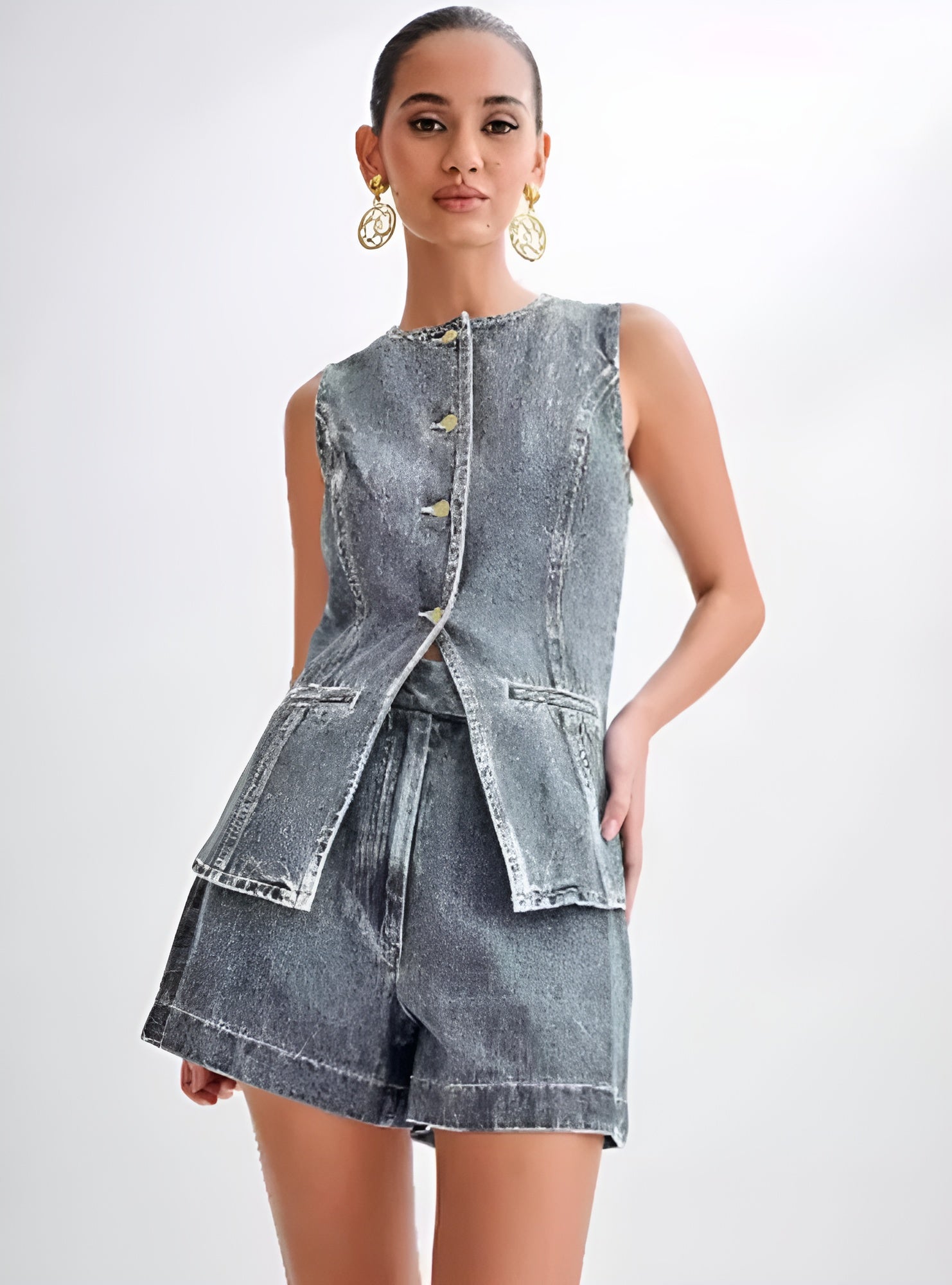 Sara™ | Trendigt denimset med knappar