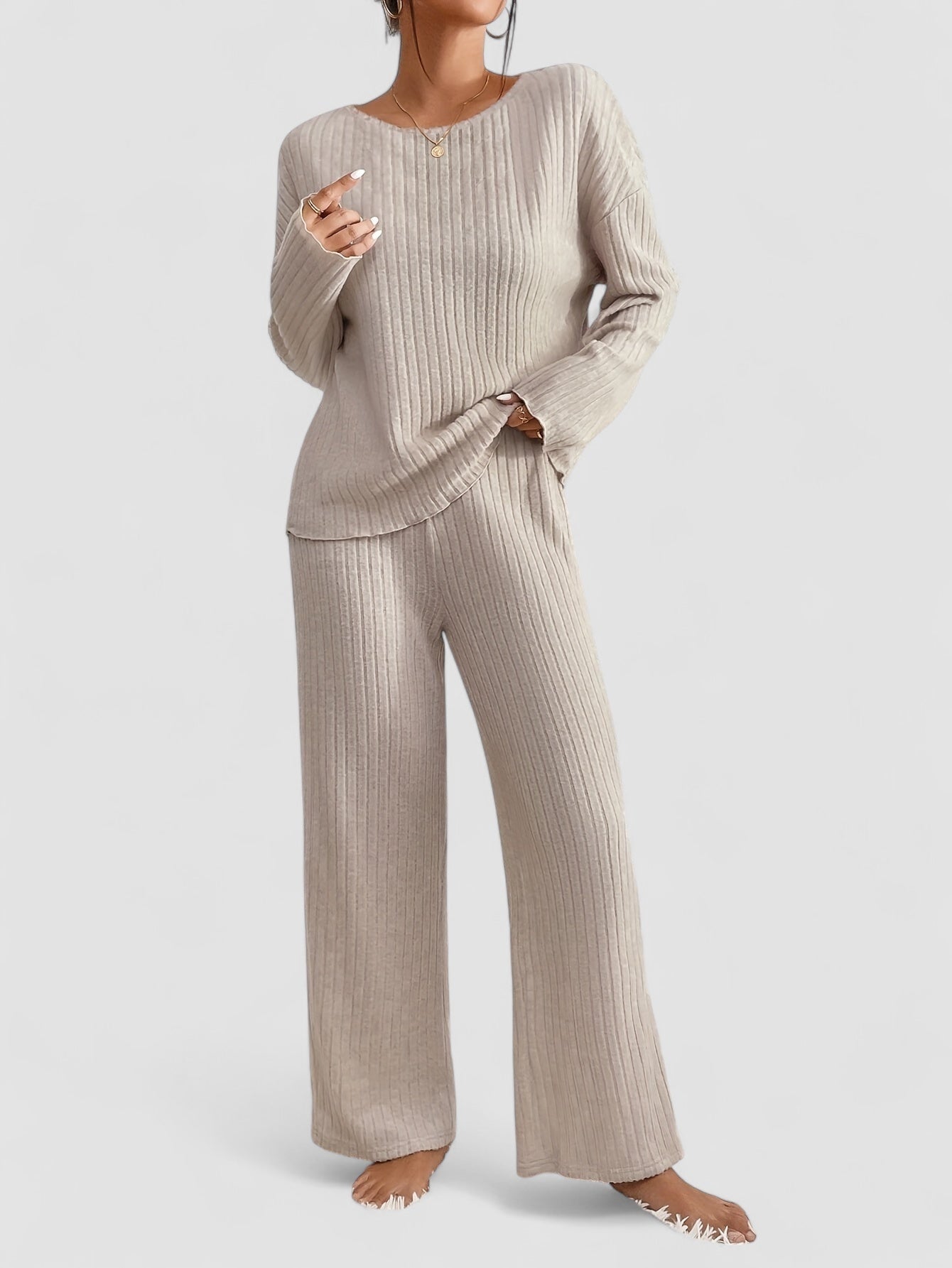 Kiara™ | Elegant set med ribbad tröja