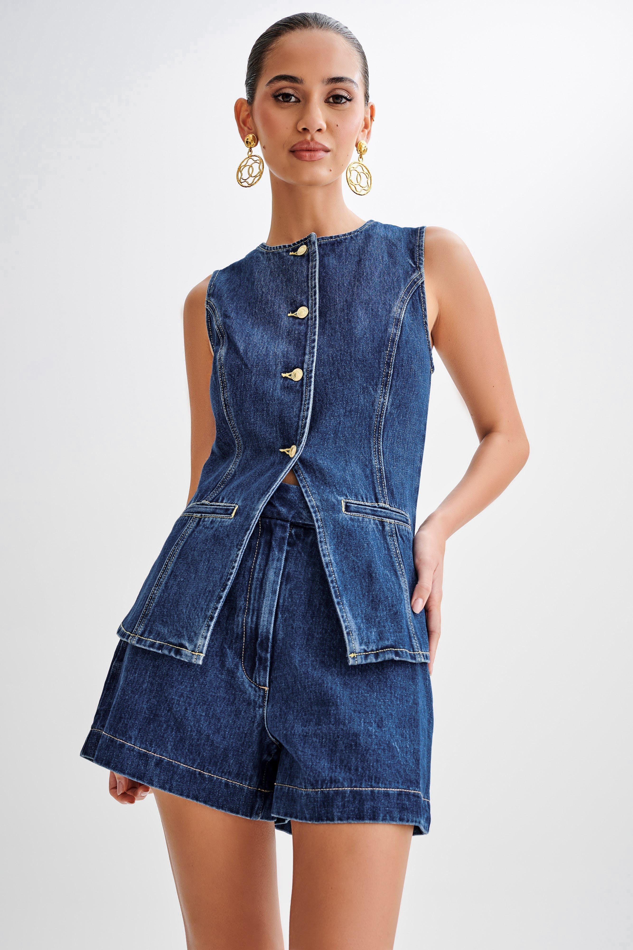 Sara™ | Trendigt denimset med knappar