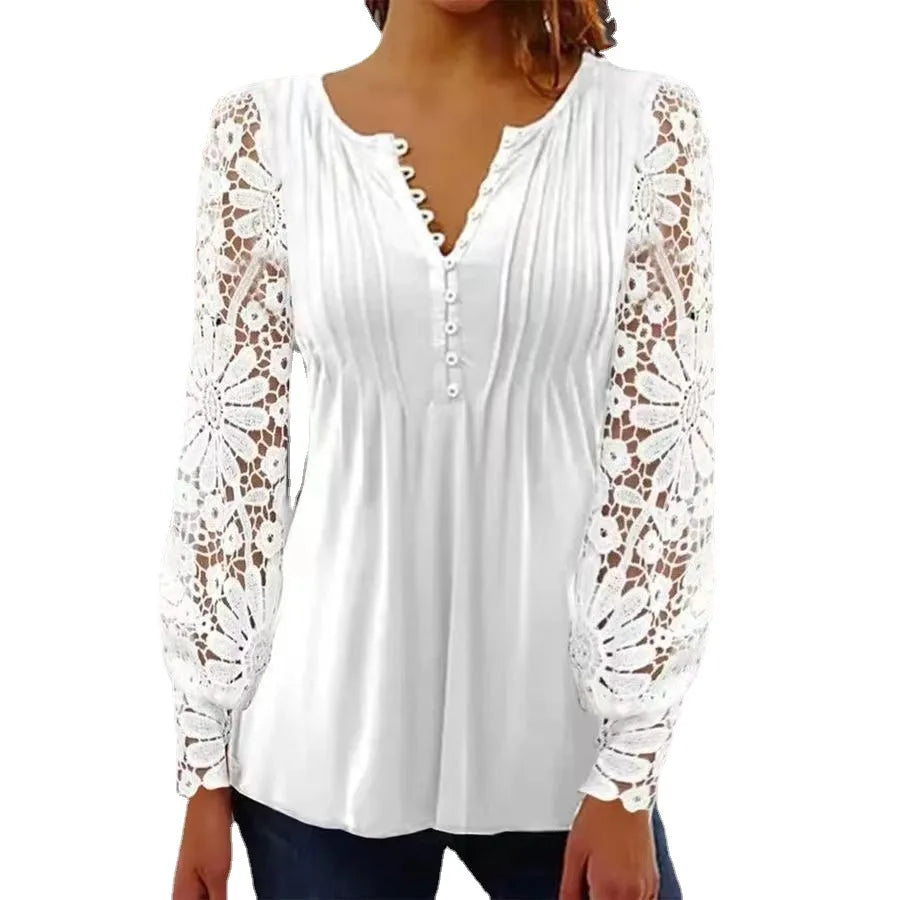 Magda™ | Blus med spetsärmar